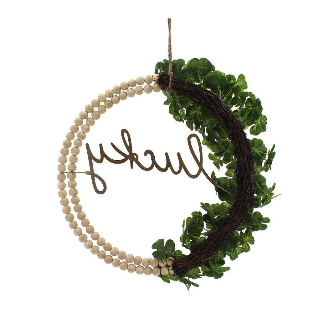 St Patrick's Day Shamrock beaded Wreath Lucky Irish Door Wall Home Decor 18" - Picture 2 of 3